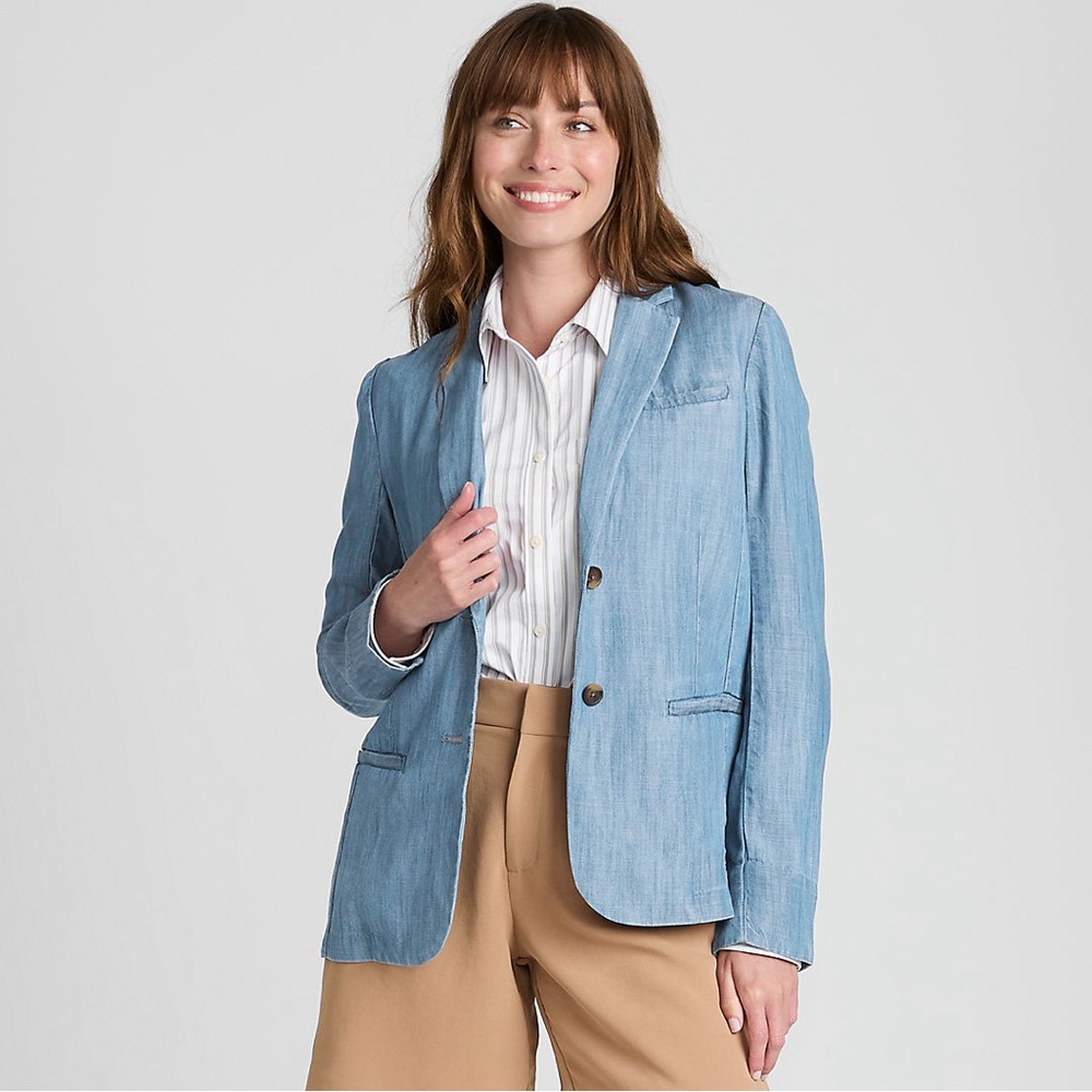 NWT Lands End Womens Indigo Tencel Relaxed Blazer Jacket Size XLARGE (18)